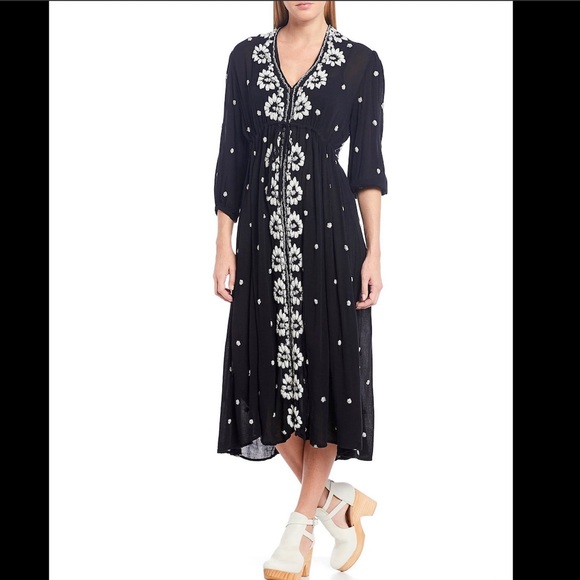 NWOT- Free People Embroidered Fable Midi Dress - Picture 5 of 7